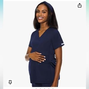Med Couture Women’s Maternity V-Neck Scrub Top, Navy, Small